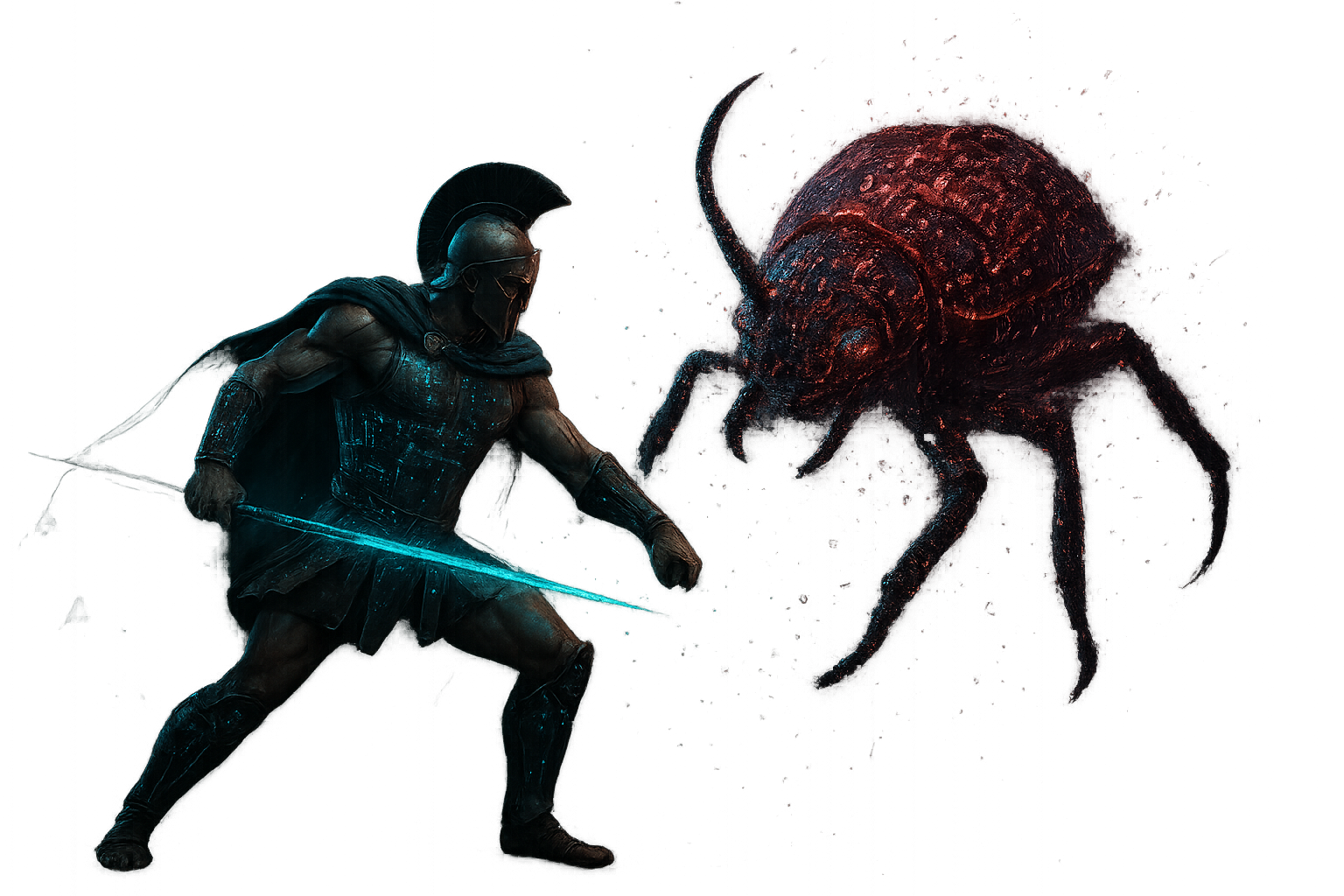 Warrior defeating bug